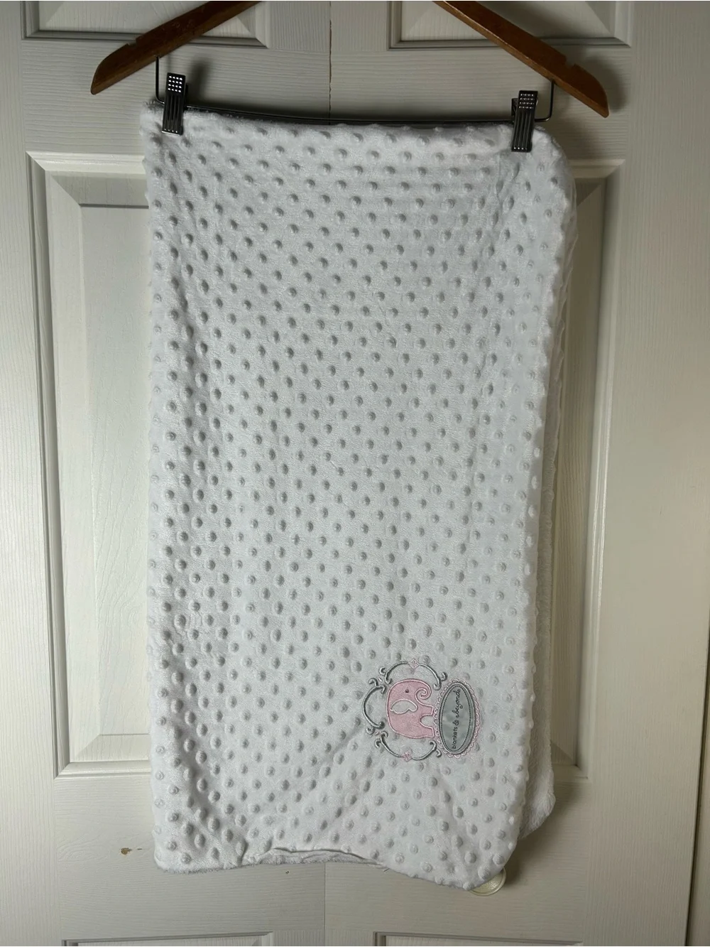 Blankets & Beyond Pink Elephant Baby Blanket White Minky Dot Bumps Gray Floral